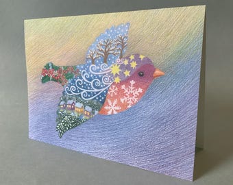 2 CARDS - A056 Winter’s Journey / 5 x 7 blank notecards with original illustration