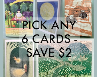 PICK ANY 6 NOTECARDS // 5 x 7 blank notecards - art note cards - illustration card - card set - greeting card set - nature cards