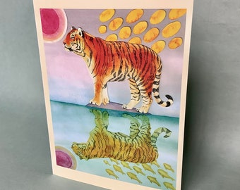 2 KARTEN - A049 Tiger Spirit / 5 x 7 Grußkarten / Tiger Karte / Tiger Illustration / Wasser Spiegelung / Tiger Spiegelung / Tier Karte / Natur