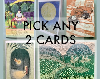 PICK ANY 2 NOTECARDS // 5 x 7 blank recycled cards - illustration cards - greeting card set - card set - botanical cards - nature cards