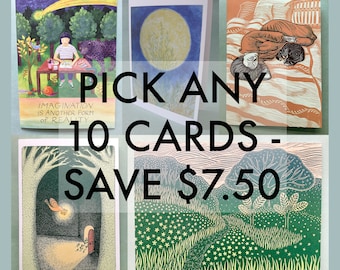 PICK ANY 10 NOTECARDS // 5 x 7 blank recycled cards - boxed stationery set - illustration cards - greeting card set - nature cards