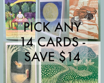 PICK ANY 14 NOTECARDS // 5 x 7 blank recycled cards - boxed stationery set - illustration cards - greeting card set - nature cards