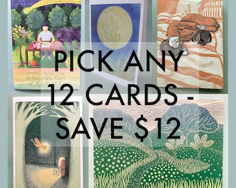 PICK ANY 12 NOTECARDS // 5 x 7 blank recycled cards - boxed stationery set - illustration cards - greeting card set - nature cards