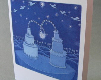 SALE! 2 CARDS - A012 WEDDING Night / 5 x 7 Notecards / wedding card - anniversary card - love card - romance - bon voyage - valentine's day