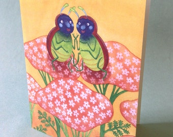 2 CARDS - A041 LOVEBUGS - 5 x 7 Notecards // valentine's day / anniversary card / love card / romance card / friendship card / insect art