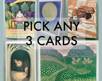 PICK ANY 3 NOTECARDS // 5 x 7 blank notecards - illustration card - card set - greeting cards set - assorted greeting cards - recycled