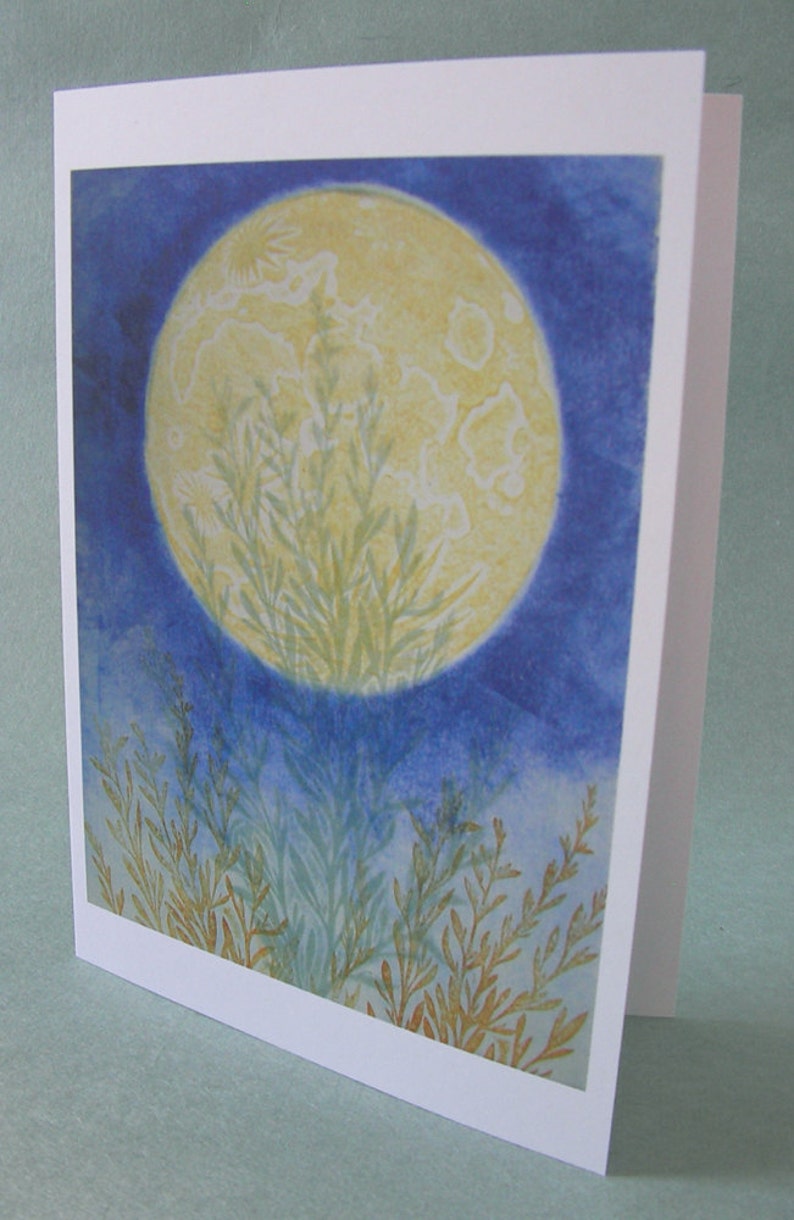 2 CARDS A015 HARVEST MOON / 5 x 7 Notecards / moon card / full moon / moon art / moon print / astrology art / blue / nature card / nature image 1