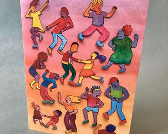 2 CARDS - A053 Dance! / Two 5 x 7 blank notecards with original illustration