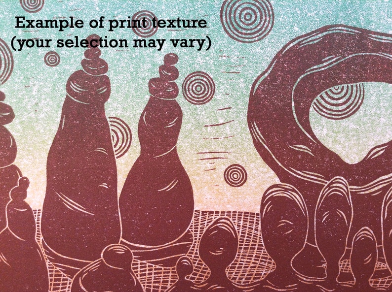 SALE One-of-a-Kind 11 x 14 Linocut Print THIRTEEN MOONS // alien landscape / nature art / linoprint / relief print / rock formations image 3