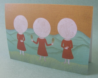 2 CARDS - A016 MOON GIRLS / 5 x 7 Notecards / moon card / moon art / moon print / nature card / mountain / landscape / sprouthead / magic