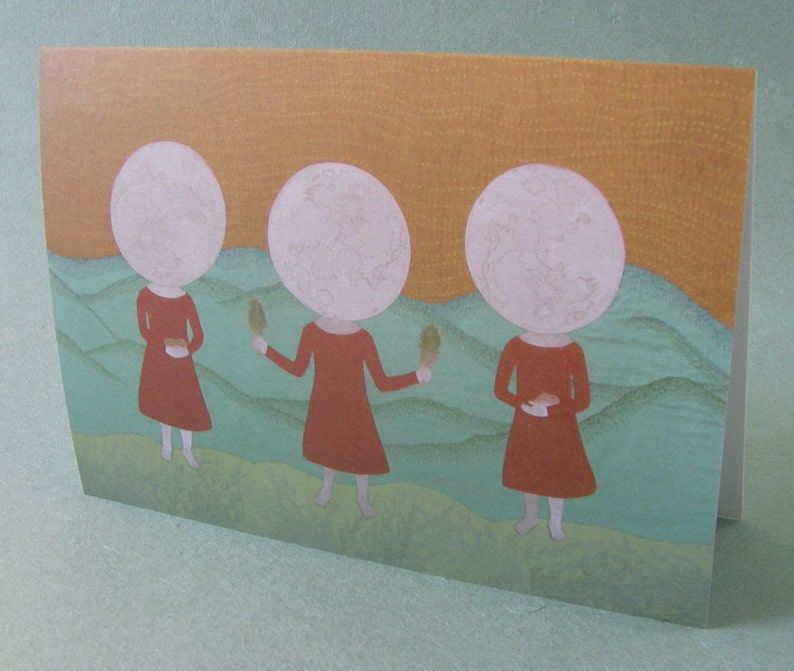 2 CARDS - A016 MOON GIRLS / 5 X 7 Notecards / Moon Card / Moon Art ...