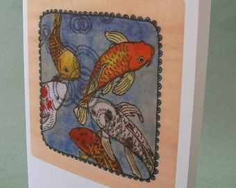 2 CARDS - A001 KOI / 5 x 7 Notecards / koi fish / koi art / koi pond / fish art / fish card / koi card / illustration card / zen