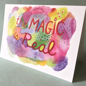 2 CARDS T043 Magic / 5 x 7 Notecards / Inspirational card / encouragement card / positive quote / motivational card / hand lettered card image 1