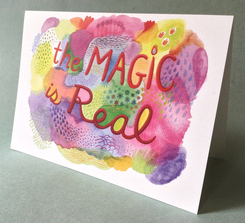 2 CARDS T043 Magic / 5 x 7 Notecards / Inspirational card / encouragement card / positive quote / motivational card / hand lettered card image 1