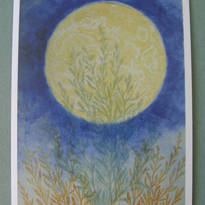 2 CARDS A015 HARVEST MOON / 5 x 7 Notecards / moon card / full moon / moon art / moon print / astrology art / blue / nature card / nature image 2