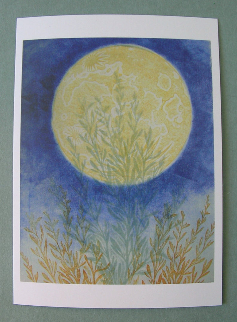 2 CARDS A015 HARVEST MOON / 5 x 7 Notecards / moon card / full moon / moon art / moon print / astrology art / blue / nature card / nature image 2