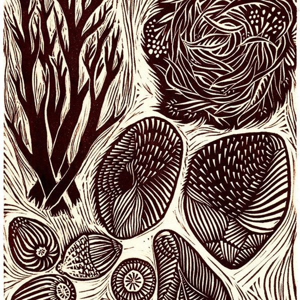 Gathering - Linocut Print