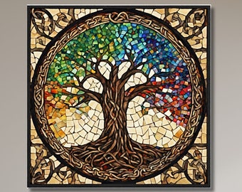 Lienzo del árbol de la vida, árbol genealógico, decoración de la sala de estar, obra de arte simbólica, decoración del dormitorio, árbol de la vida, arte de pared abstracto, diseño de pared para el hogar, regalo para el hogar-145