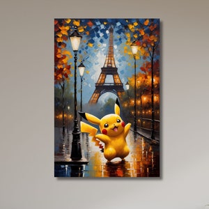 Pikachu Van Gogh Canvas Wall Art,Pikachu Poster,Animal Poster,Gift for Pikachu Fans, Kids Room Decor,Home Decor,Pikachu at the Eifel-167
