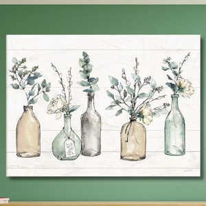 Póster de jarrones de botellas, pintura de flores, jarrones de vidrio, jarrones de flores de botellas, decoración de otoño para sala de estar, decoración de cocina, regalo para el hogar, decoración del hogar, arte de pared-613