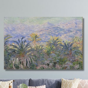 Palmeras en Bordighera de Claude Monet, reproducción de arte, decoración de pared de Monet, impresión giclée envuelta en galería, decoración de comedor, regalo para el hogar363