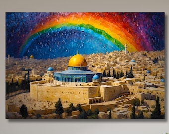 Masjid Al Aqsa Art,Jerusalem Rainbow Canvas Art,Masjid al Aqsa Canvas,Jerusalem Art,Jerusalem Paint,Masjid Aqsa Poster,Living Room Decor-80