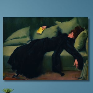 Ramon Casas A Decadent Girl Canvas, póster de mujer, arte en lienzo giclée envuelto en galería, póster de Ramon Casas, decoración del hogar, arte de pared, decoración del dormitorio-599