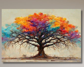Lienzo del árbol de la vida, arte del árbol de la vida, obra de arte simbólica, decoración del hogar, decoración de la sala de estar, arte de pared, arte de pared abstracto, regalo para la familia, arte mitológico-102