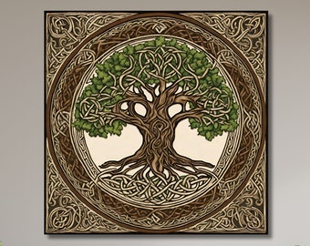 Lienzo del árbol de la vida, arte abstracto para pared, obra de arte simbólica, decoración del hogar, arte mitológico, decoración del dormitorio, regalo de Navidad, árbol de la vida, decoración de la sala de estar-153