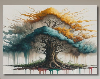 Lienzo del árbol de la vida, arte de pared abstracto, póster del árbol de la vida, obra de arte simbólica, regalo para la familia, decoración del hogar, decoración de la sala de estar, arte de pared, hogar moderno-91