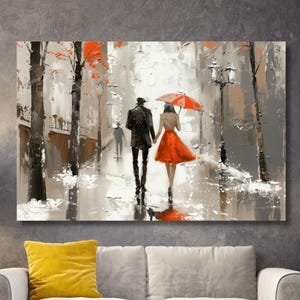 Gehen unter dem Regenschirm, Paar mit rotem Regenschirm, romantisches Paar Kunst, Valentinstag Geschenk, Schlafzimmer Dekor, Paar Poster, Geschenk für Liebhaber-826