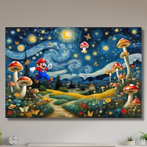 Super Mario Leinwand,Geschenk für Kinder,Sternennacht Ansicht,Mario Poster,Super Mario Bros,Kinderzimmer Dekor,Weihnachtsgeschenk,Dekoration,Wandkunst-254