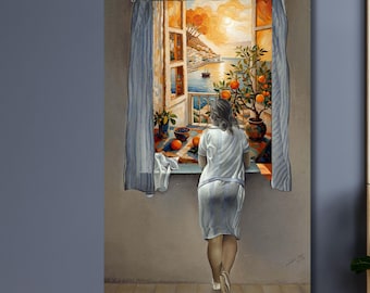 Mulher na janela de Salvador Dali Exposição em tela Pôster Vintage