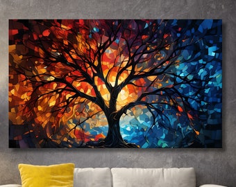 Decoración del árbol de la vida, arte de pared abstracto, obra de arte simbólica, arte mitológico, decoración de la sala de estar, decoración del hogar, decoración del dormitorio, regalo de Navidad, árbol de la vida-222
