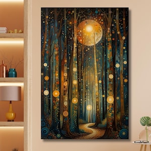 Quadro su tela con la luna di Gustav Klimt, pittura minimalista, arte murale classica, arte surrealista su tela, Museo Klimt, Giardino fiorito di Klimt - 1401