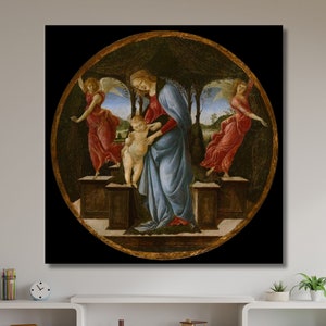 Virgin and Child with Two Angels by Sandro Botticelli Canvas Wall Art,Home Decor,Sandro Botticelli Art,Living Room Decor,Christmas Gift-325