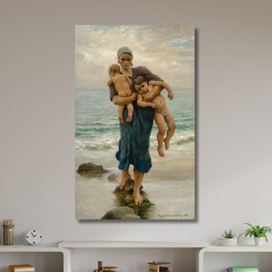 Virginie Demont-Breton-Fisherman’s Wife with Her Children Canvas,Living Room Decor,Bedroom Decor,Home Decor,Woman Poster,Gift For Mother-326