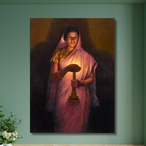 Glow of Hope by Raja Ravi Varma Poster,India Painting,India Canvas Art,Living Room Decor,Home Decor,Woman with the Lamp Poster,Gift idea-558
