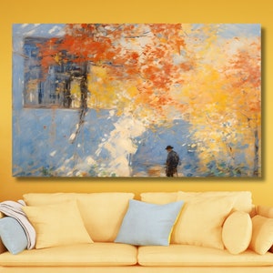 Lienzo abstracto de otoño, obra de arte con hojas de oro, arte de pared, decoración moderna del hogar, decoración de la sala de estar, decoración del dormitorio, regalo para el hogar, póster de otoño, arte en lienzo 16