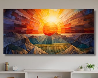 Panoramic Wooden Sunrise Canvas Wall Art,rising Sun,setting Sun