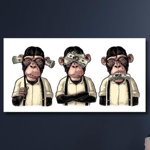 Three Monkey Canvas,Don&#39;t See,Don&#39;t Speak,Don&#39;t Hear,Gift for Kids,Money Wall Decor,Graffiti Wall Art,Three Wise Monkeys,Kids Room Decor-810