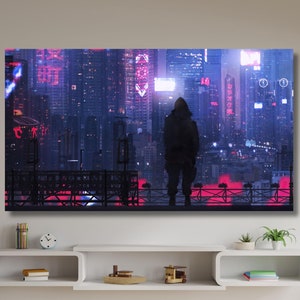 Cyberpunk City Neo Futuristic Canvas Wall Art,Home Decor,Game Poster,Gift for Kids, Christmas Gift,Living Room  Decor,Kids Room Decor-815