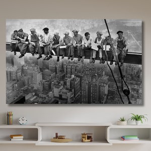 Trabajadores de la construcción de Nueva York, lienzo con almuerzo en la cima de un rascacielos, impresión artística fotográfica, arte mural en lienzo de Nueva York, decoración del hogar, decoración de la sala de estar-565