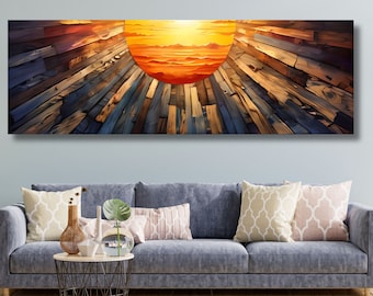 Panoramic Sunrise Canvas Wall Art,Bedroom Decor,Home Decor,Long Sunshine,Bedroom Wall Decor,Sun and Wood,Rising Sun,Gift,Wonderful Sun-170