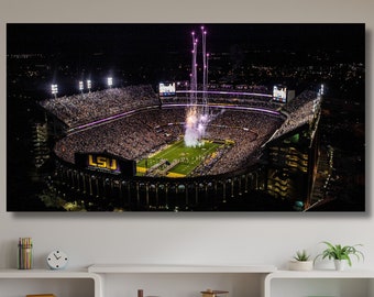 LSU Tigers Stadium Canvas Wall Art,Panoramic View of LSU Tigers Stadium,Gift for Sport Fans,Tigers Stadium Poster,Game Room Decor,Gift-703