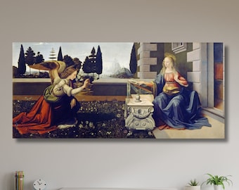 Reproduction Tableau L'Annonciation De Léonard De Vinci - Impression Sur Toile Sur Châssis, Décoration Murale