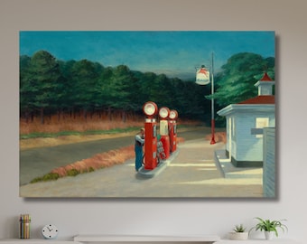 Edward Hopper tankstation print, Edward Hopper kunst aan de muur, tentoonstelling print, tankstation canvas print, hedendaagse print, luxe muur decor-374