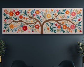 Decoración del árbol de la vida, lienzo del árbol de la vida, arte abstracto de pared, regalo para la familia, obra de arte simbólica, decoración del dormitorio, decoración moderna del hogar, arte mitológico-687