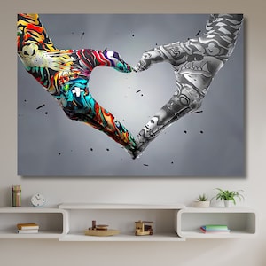 Banksy Heart Sign With Hands,Love Graffiti,Banksy Wall Art,Canvas Wall Art,Graffiti Art,Man Cave Wall Decor,Gift for Home,Room Decor-409