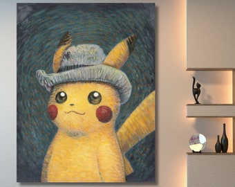 Pikachu Van Gogh Canvas home Wall Art Pikachu Van Gogh Print Reproduction Art Emotional artwork,Gift for Pikachu Fans Pikachu Van Gogh-301